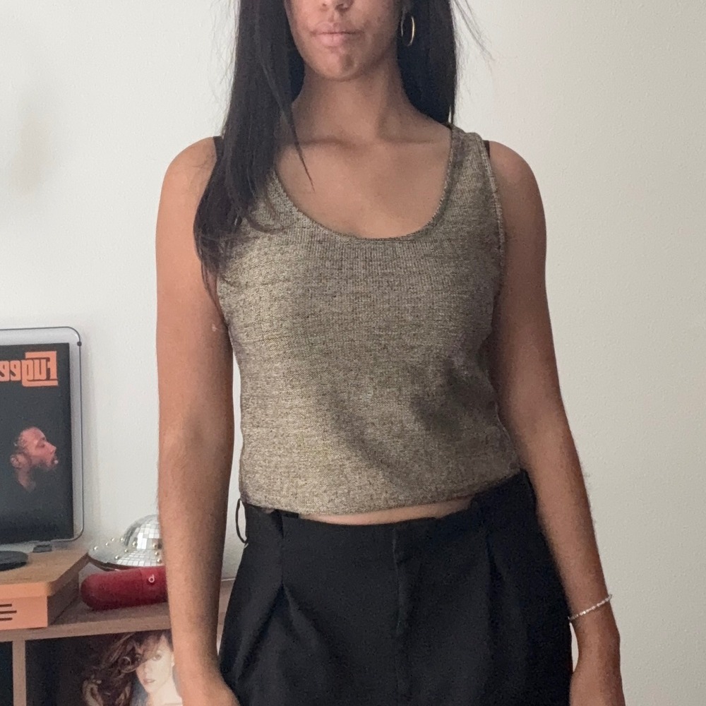 Zara Bronze Metallic Knit Sleeveless Scoop Neck Cropped Tank Top Large